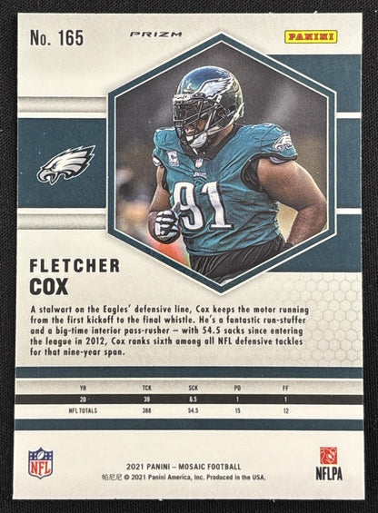 Fletcher Cox 2021 Panini Mosaic White Sparkle Prizm SSP Eagles sports trading card back
