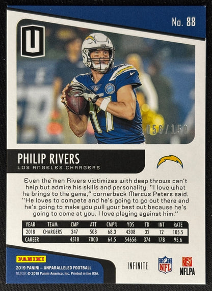 Philip Rivers 2019 Unparalleled Infinite /150 Chargers - Back | Wayne Collection