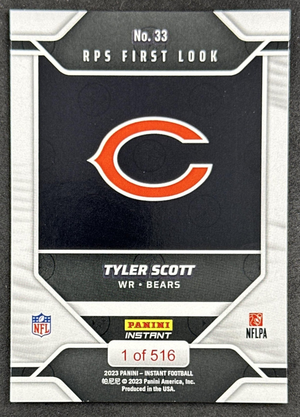 Tyler Scott 2023 Panini Instant NFL RPS First Look Bears back
