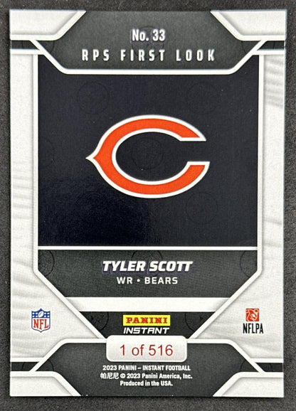 Tyler Scott 2023 Panini Instant NFL RPS First Look Bears back