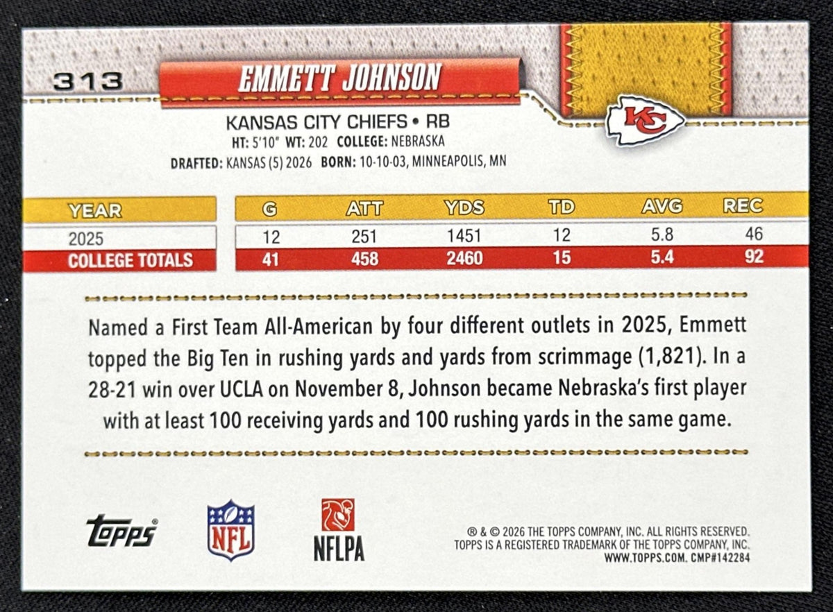 Emmett Johnson 2026 Topps Flagship Fanatics Foil Chiefs