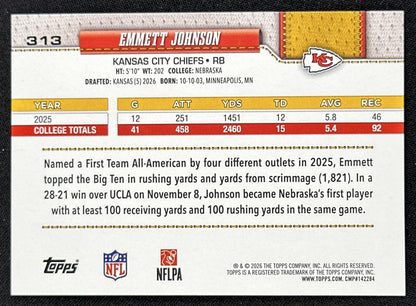 Emmett Johnson 2026 Topps Flagship Fanatics Foil Chiefs