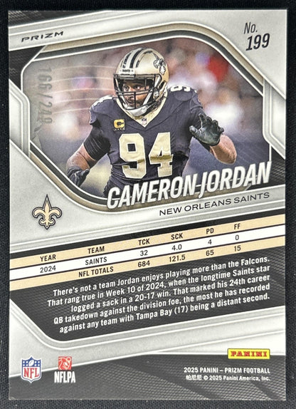 Cameron Jordan 2025 Panini Prizm Orange /249 Saints back