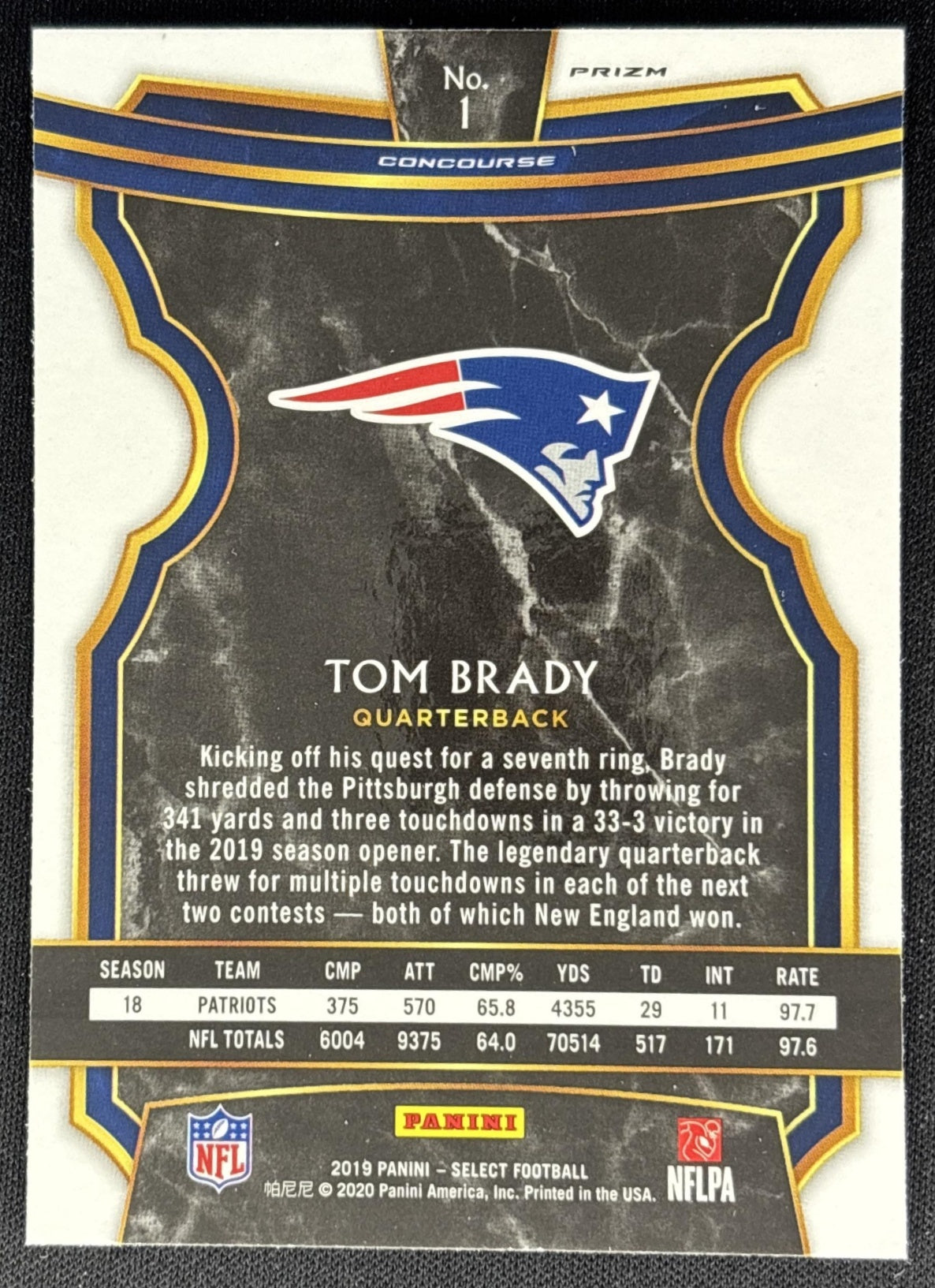 *Damaged* Tom Brady 2019 Panini Select Silver Prizm Patriots Sports Trading Cards