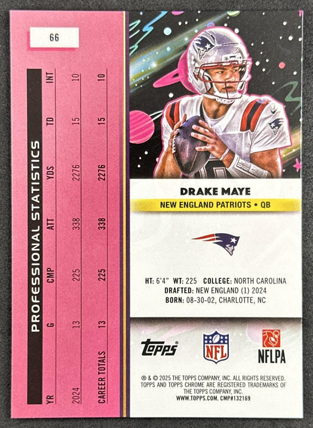 Drake Maye 2025 Topps Cosmic Chrome Patriots back