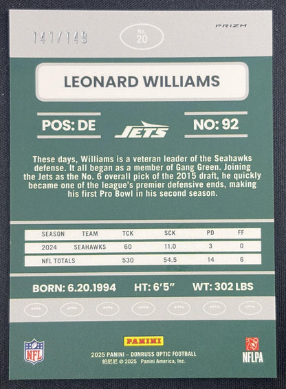 Leonard Williams 2025 Panini Donruss Optic 2015 Retro Black Pandora Prizm /149 Jets