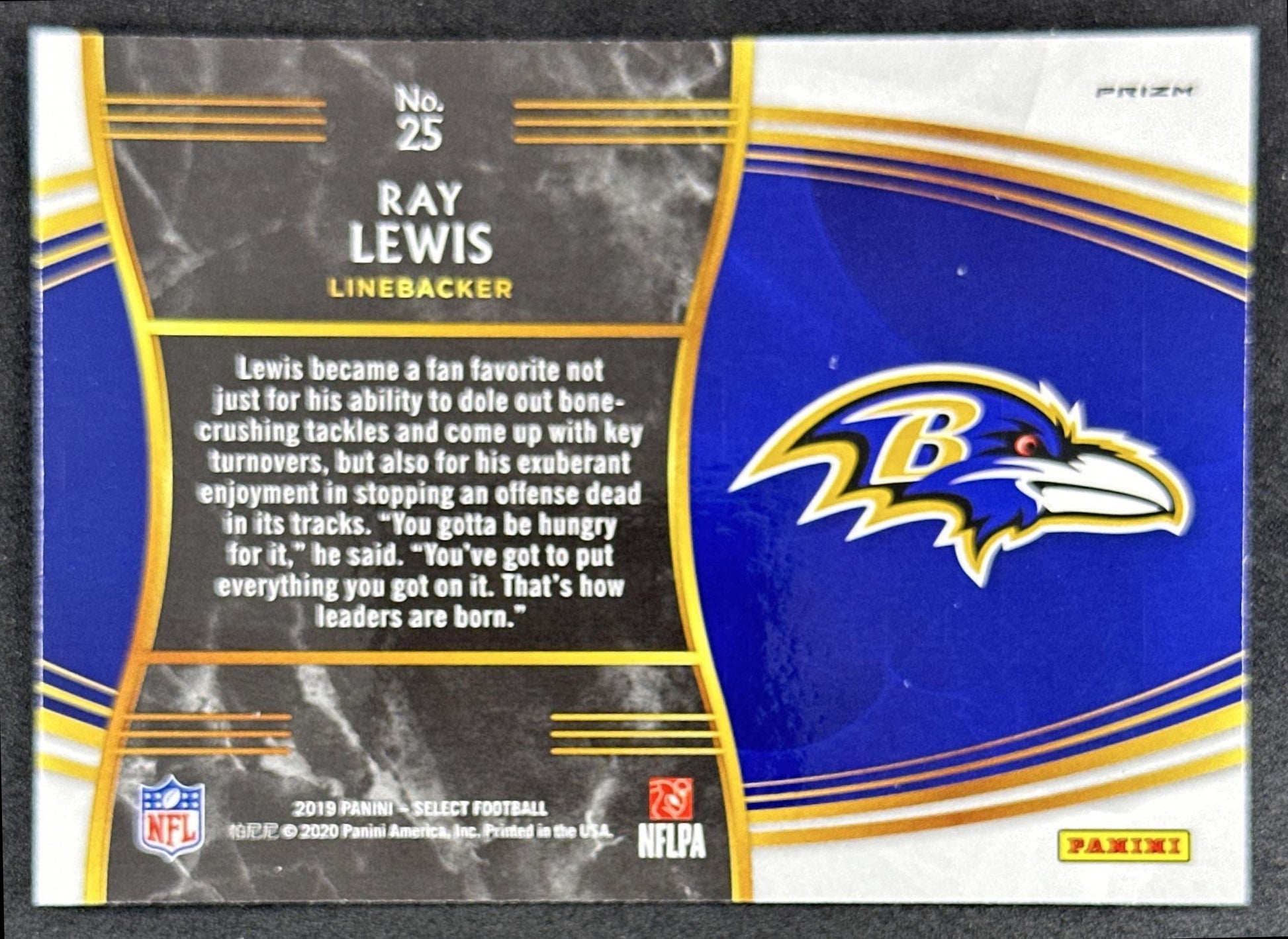 Ray Lewis 2019 Panini Select Snapshots Prizm Ravens