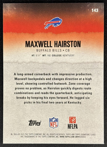 Maxwell Hairston 2025 Topps Signature Class Rookie Blue & Yellow Foil Bills back