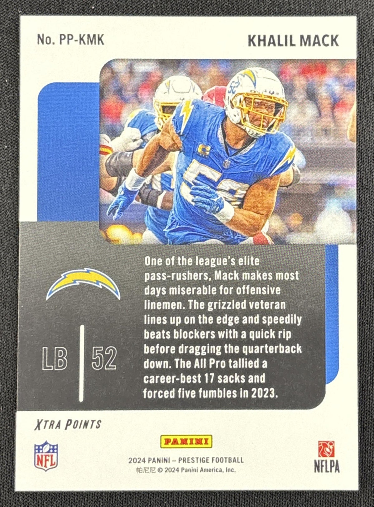 Khalil Mack 2024 Panini Prestige Prestigious Pros Xtra Points Red /399 Chargers Sports Trading Card