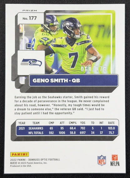 Geno Smith 2022 Panini Donruss Optic Blue /179 Seahawks