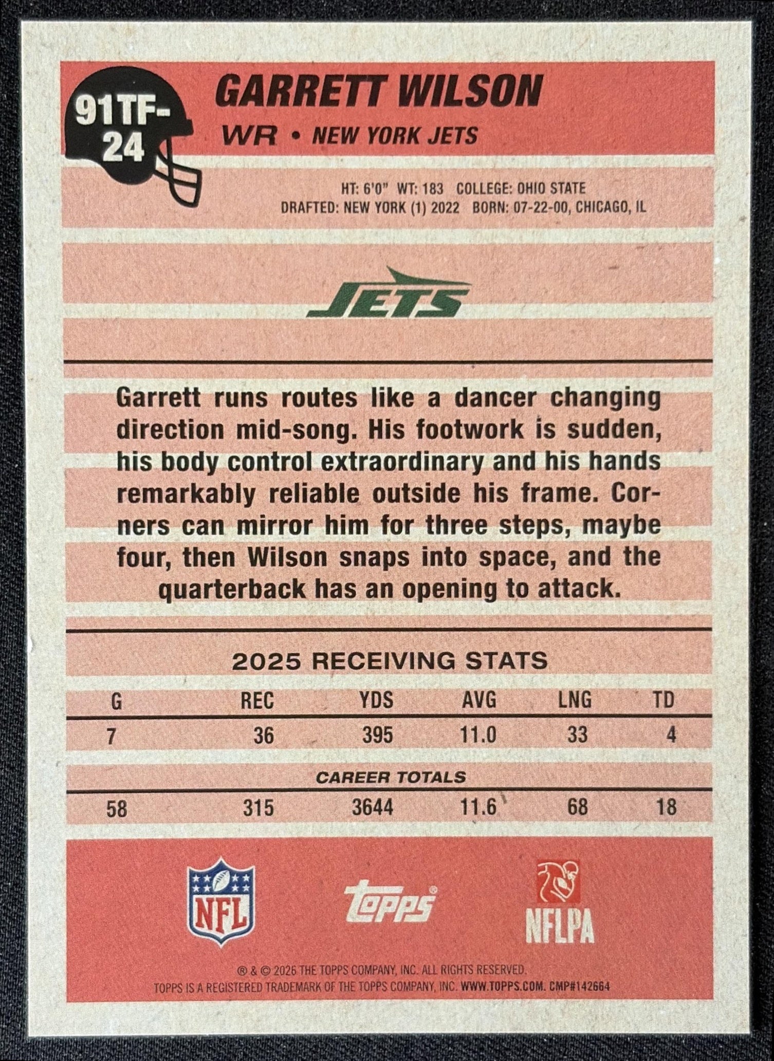 Garrett Wilson 2026 Topps 1991 Jets back
