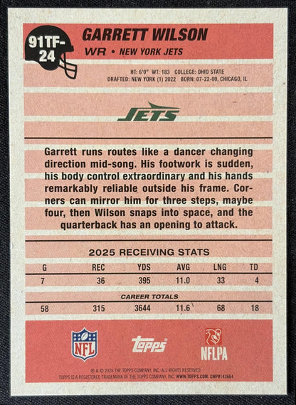 Garrett Wilson 2026 Topps 1991 Jets back