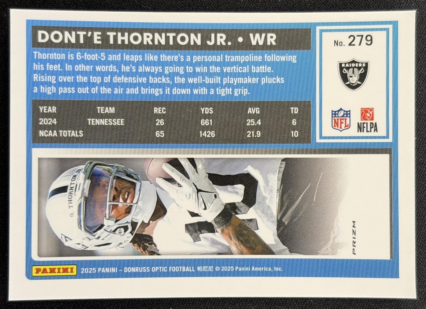 Dont'e Thornton Jr. 2025 Panini Donruss Optic Rated Rookie Holo Prizm Raiders