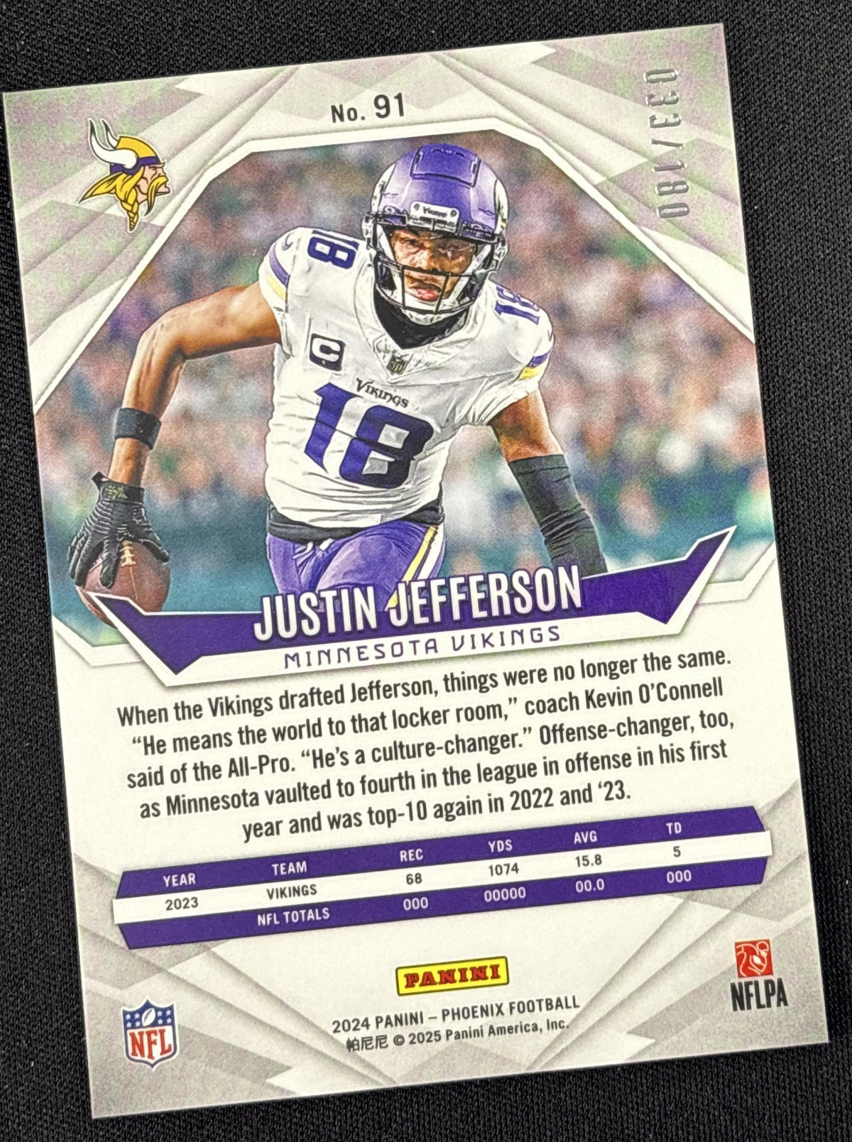 Justin Jefferson 2024 Panini Phoenix Stars /180 Vikings