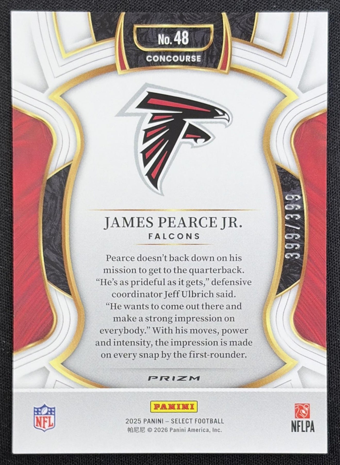 James Pearce Jr. 2025 Panini Select Concourse Tri-Color Prizm /399 Falcons