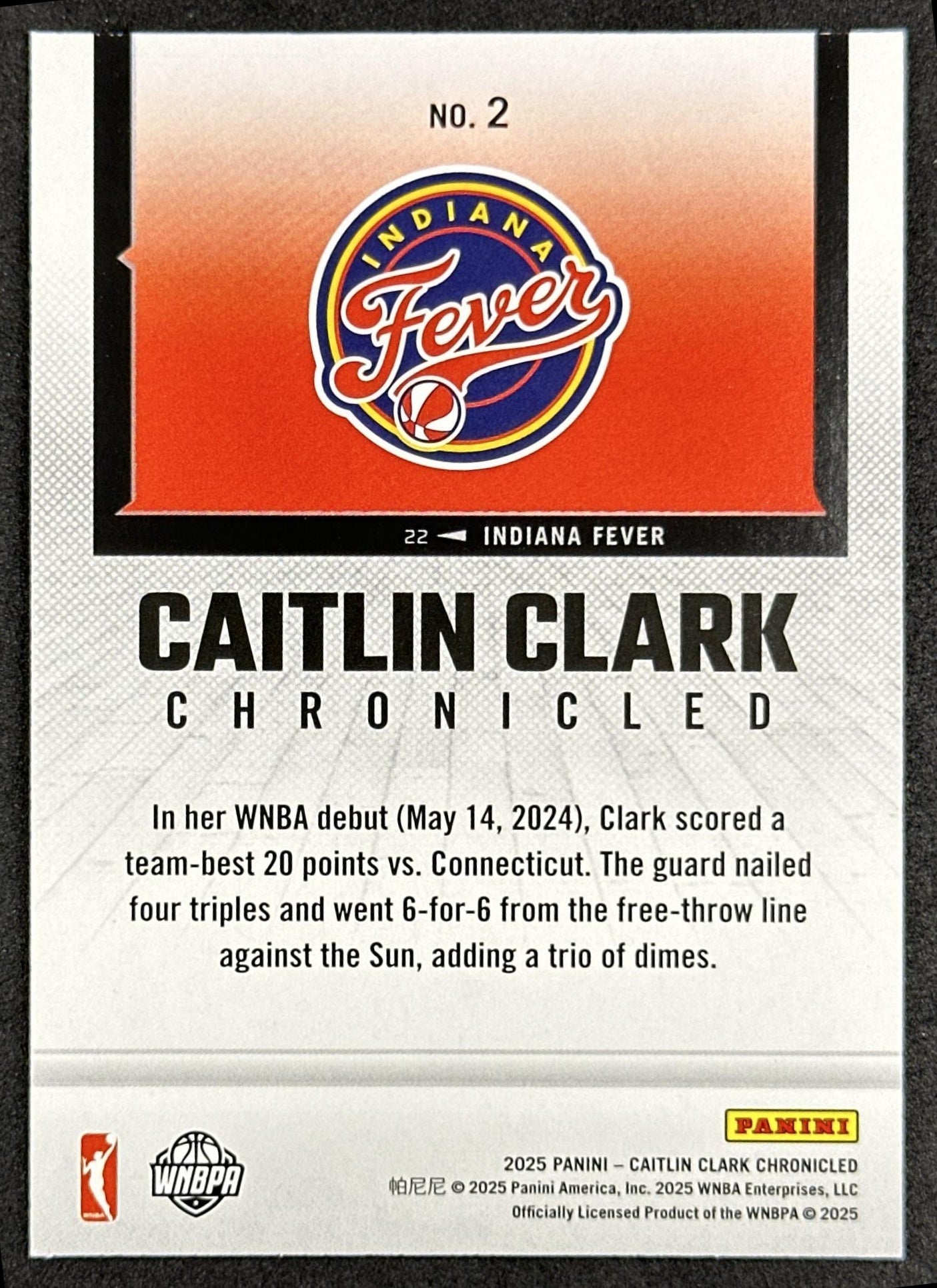Caitlin Clark 2025 Panini Chronicled WNBA Holo Fever 2 Indiana Fever