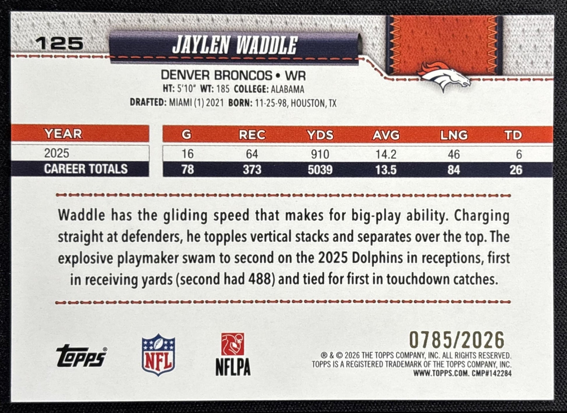Jaylen Waddle 2026 Topps Gold /2026 Broncos
