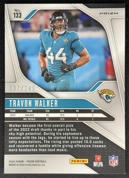 Travon Walker 2024 Panini Prizm Orange /249 Jaguars back