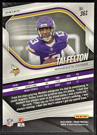 Tai Felton 2025 Panini Prizm Black & White Checker Vikings
