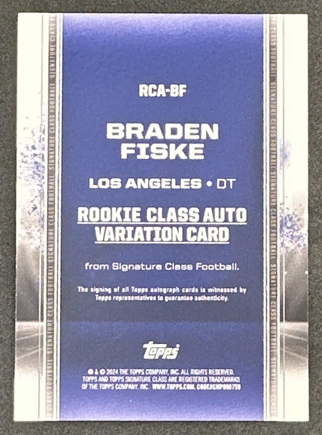 Braden Fiske 2024 Topps Signature Class Rookie I Auto Rams