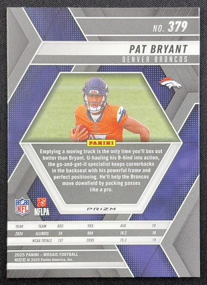 Pat Bryant 2025 Panini Mosaic Rookies Red and White Stripe Prizm Broncos Denver Broncos
