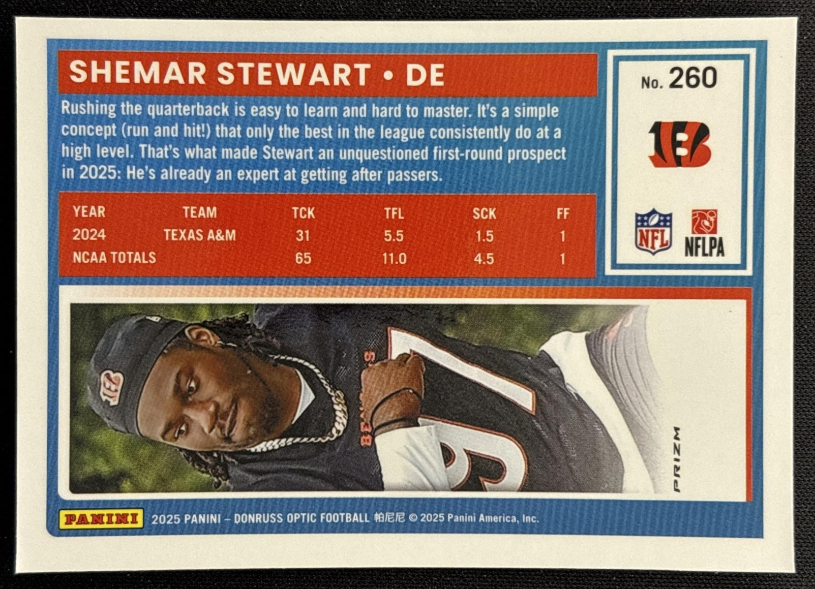 Shemar Stewart 2025 Panini Donruss Optic Rated Rookie Purple Shock Prizm Bengals back