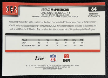Evan McPherson 2025 Topps Chrome Football Leather Refractor Bengals