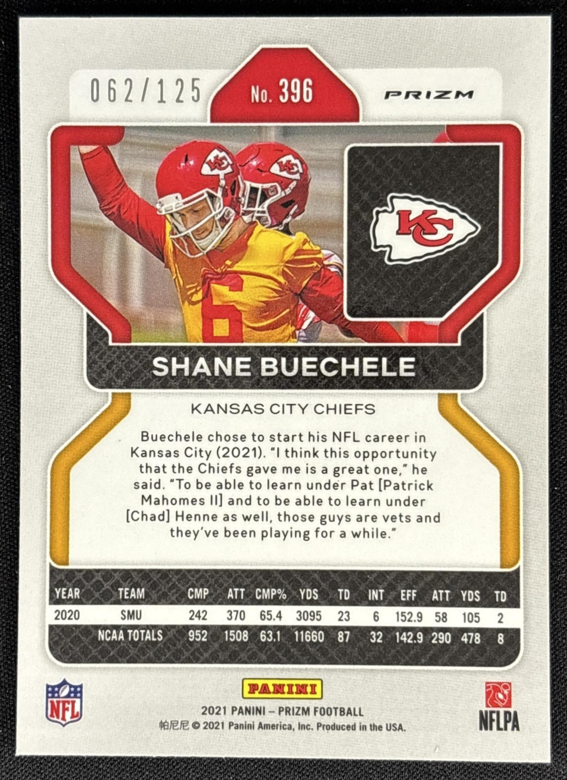 Shane Buechele 2021 Panini Prizm Purple /125 Chiefs Kansas City Chiefs Sports Trading Cards