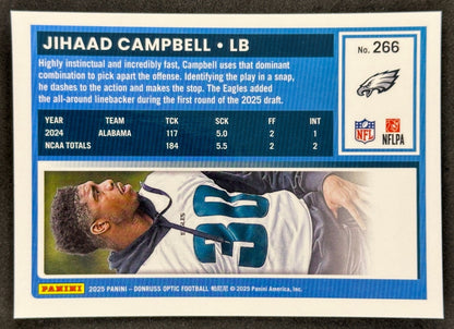 Jihaad Campbell 2025 Donruss Optic Rated Rookie Eagles Sports Trading Card