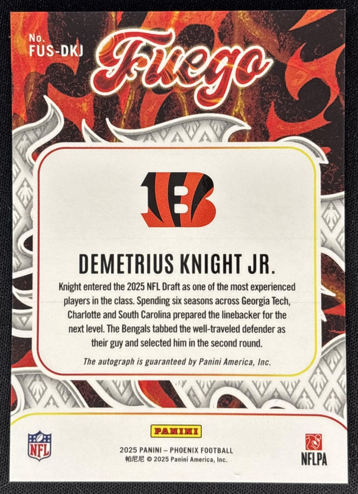 Demetrius Knight Jr. 2025 Panini Phoenix Fuego Signatures Bengals