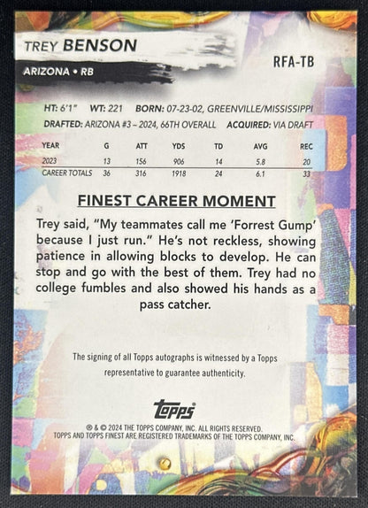 Trey Benson 2024 Topps Finest Rookie Auto Cardinals Sports Trading Cards