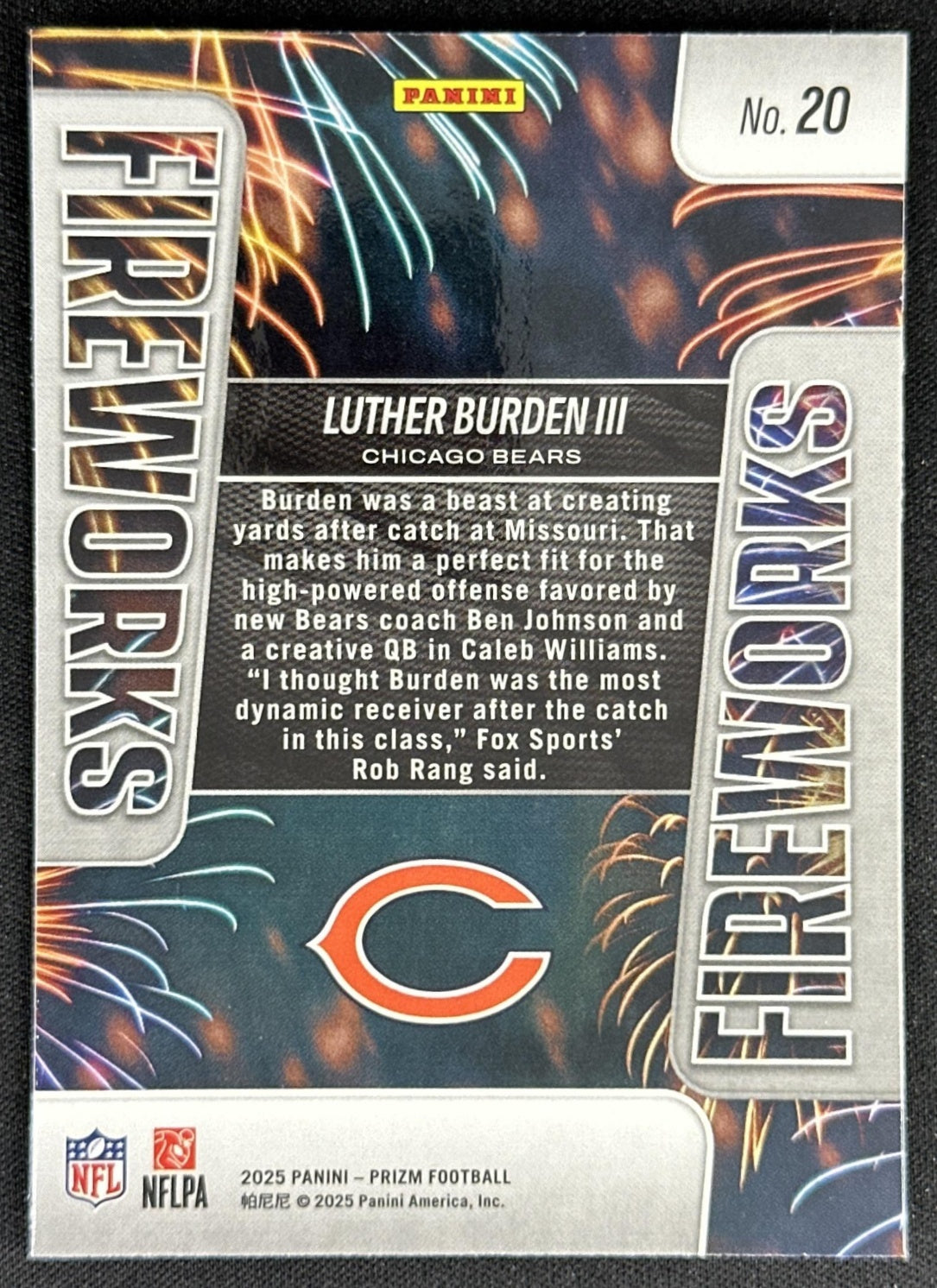 Luther Burden III 2025 Panini Prizm Fireworks Bears