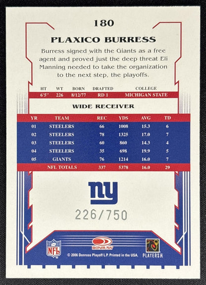 Plaxico Burress 2006 Score Scorecard /750 Giants back