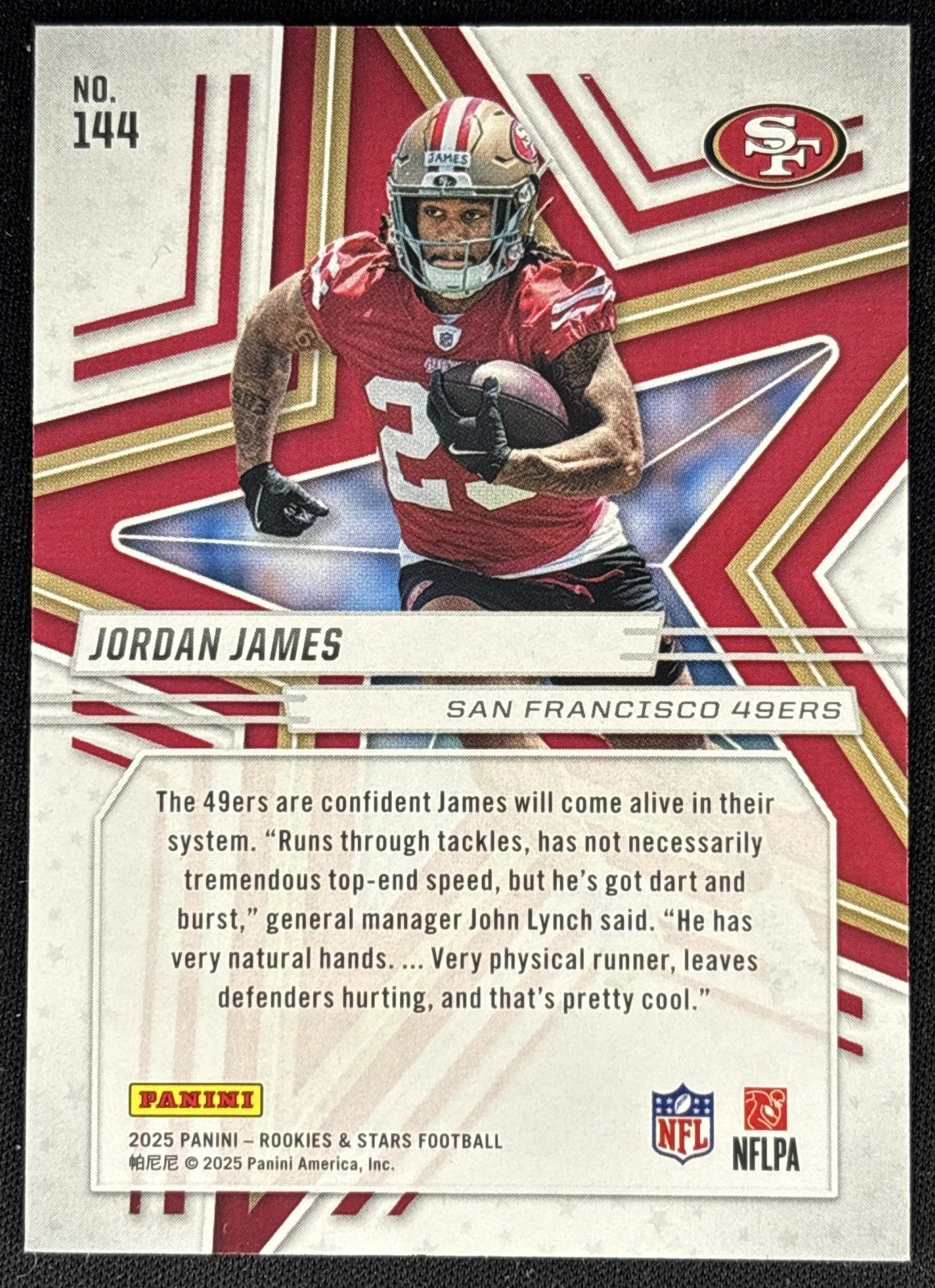 Jordan James 2025 Panini Rookies & Stars Purple /999 49ers back