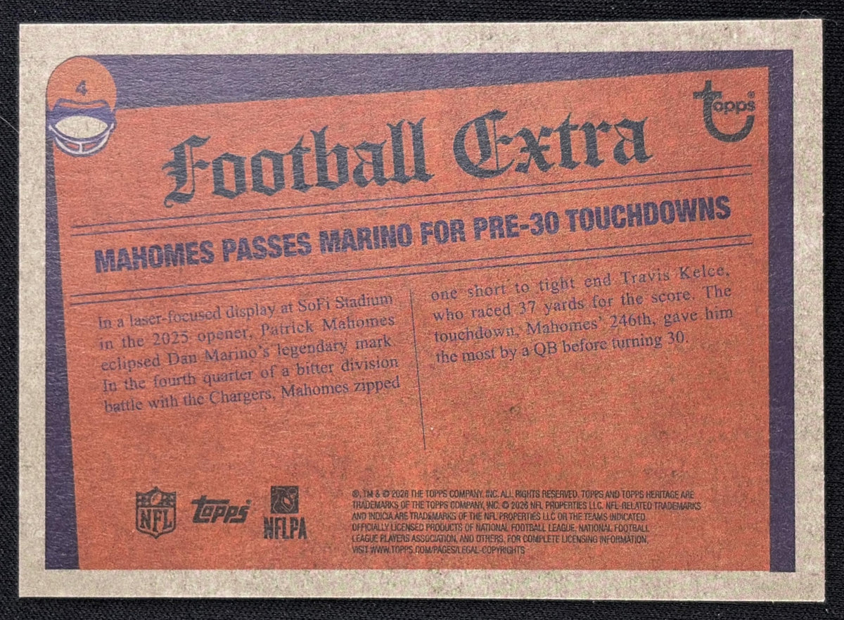 Patrick Mahomes II 2026 Topps Heritage Chiefs - back