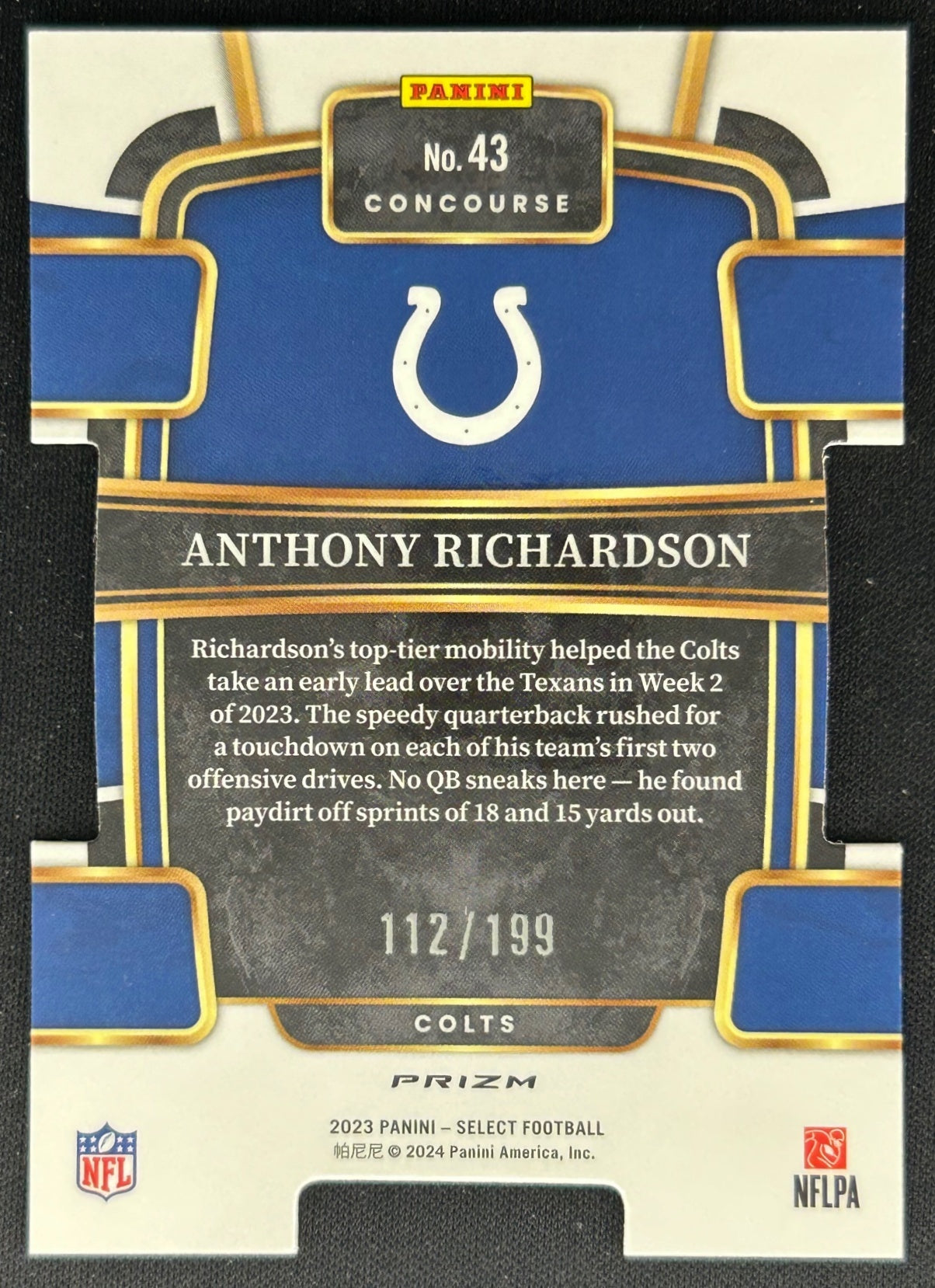 Anthony Richardson 2023 Panini Select White Prizms Die Cut /199 Colts Sports Trading Card
