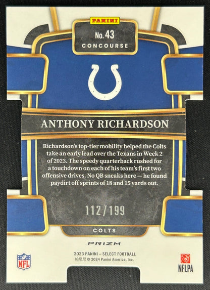 Anthony Richardson 2023 Panini Select White Prizms Die Cut /199 Colts Sports Trading Card