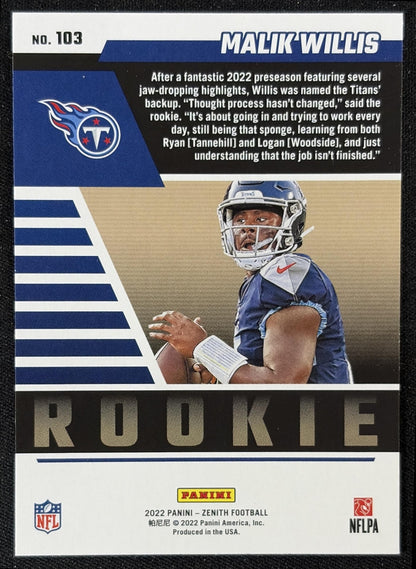 Malik Willis 2022 Panini Zenith Titans