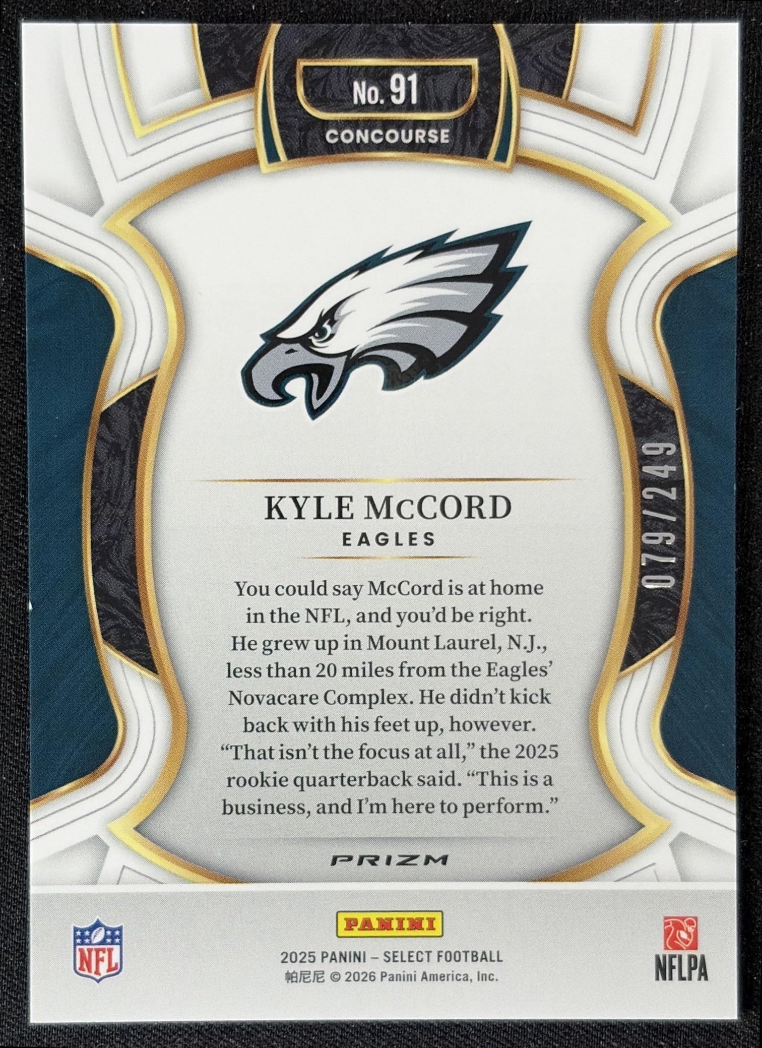Kyle McCord 2025 Panini Select Concourse Blue Prizm /249 Eagles back