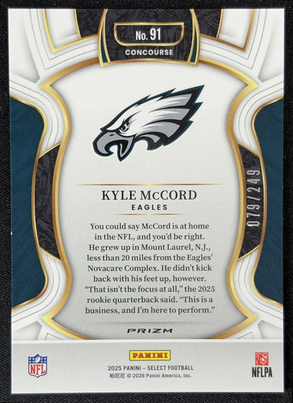 Kyle McCord 2025 Panini Select Concourse Blue Prizm /249 Eagles back