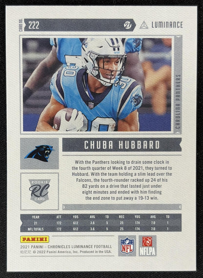 Chuba Hubbard 2021 Panini Chronicles Luminance Update Rookies Panthers