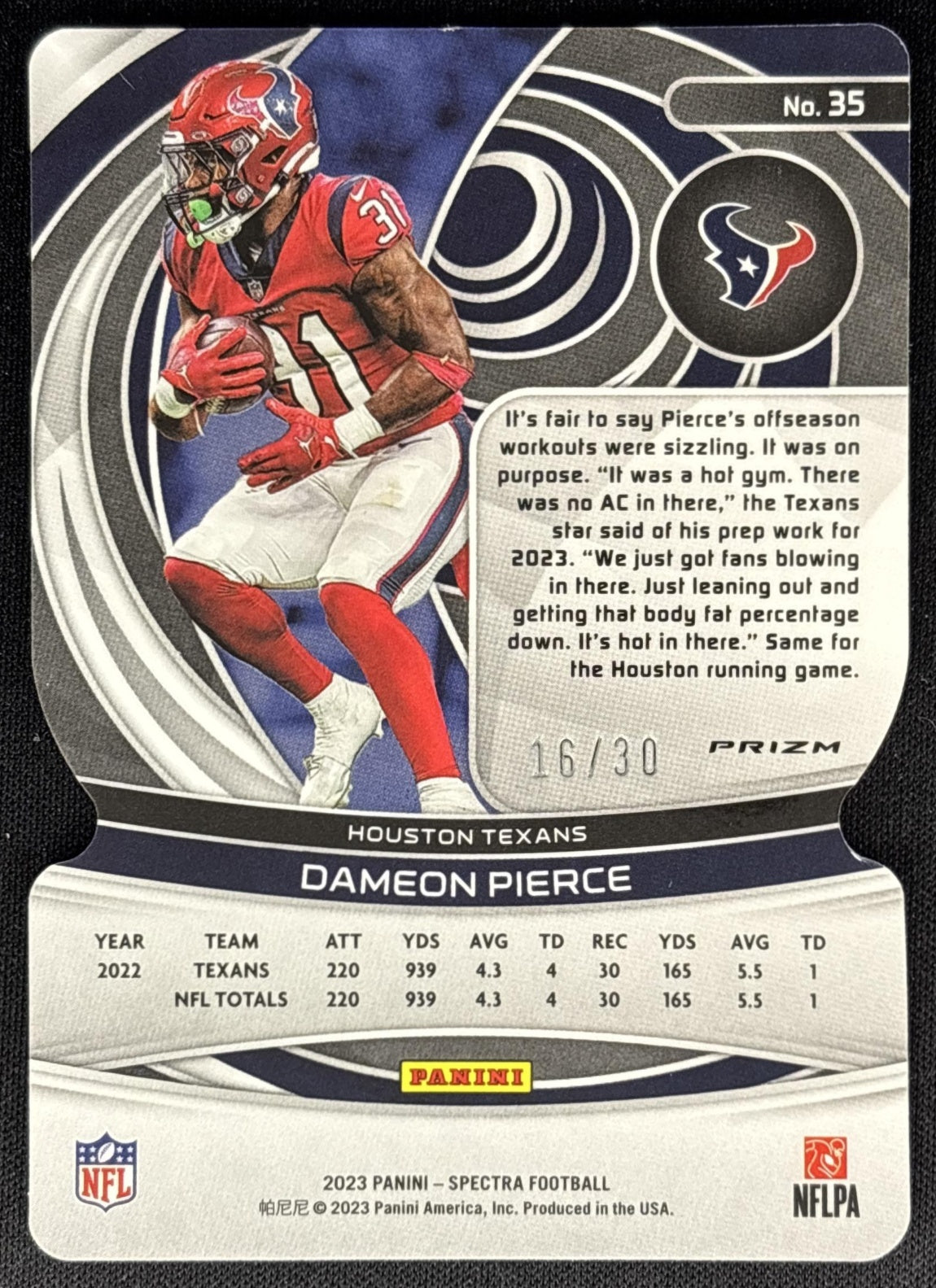 Dameon Pierce 2023 Panini Spectra Neon Green Die Cut /30 Texans Sports Trading Cards