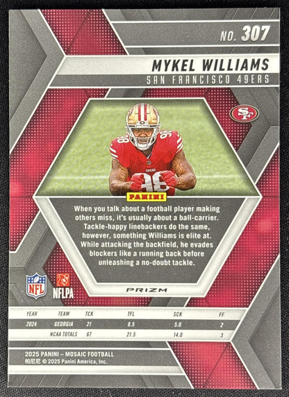 Mykel Williams 2025 Panini Mosaic Rookies Red Prizm 49ers back
