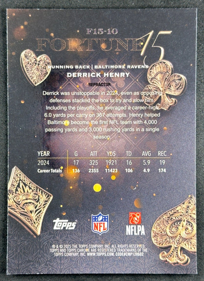 Derrick Henry 2025 Topps Chrome Fortune 15 Refractor Ravens Sports Trading Cards