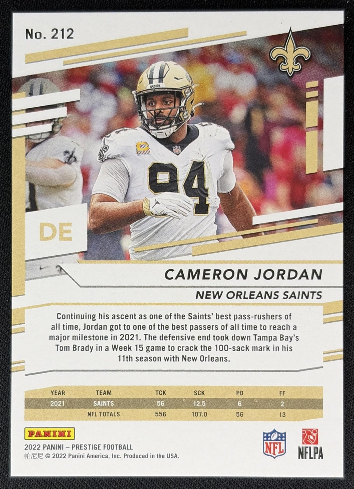 Cameron Jordan 2022 Panini Prestige Xtra Points Premium Blue /299 Saints Football