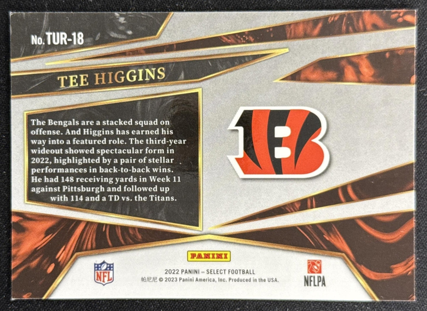 Tee Higgins 2022 Panini Select Turbocharged Bengals Sports Trading Card