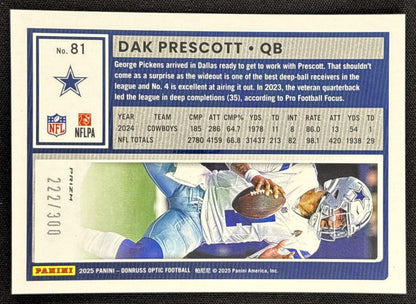 Dak Prescott 2025 Panini Donruss Optic Wave Prizm /300 Cowboys