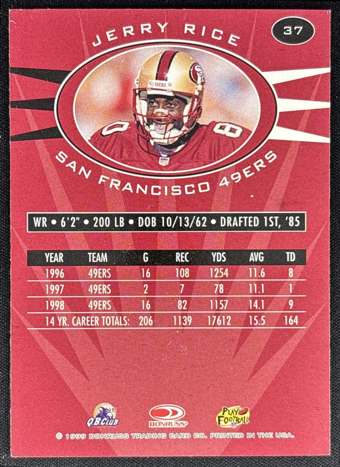 Jerry Rice 1999 Donruss Preferred QBC 49ers back