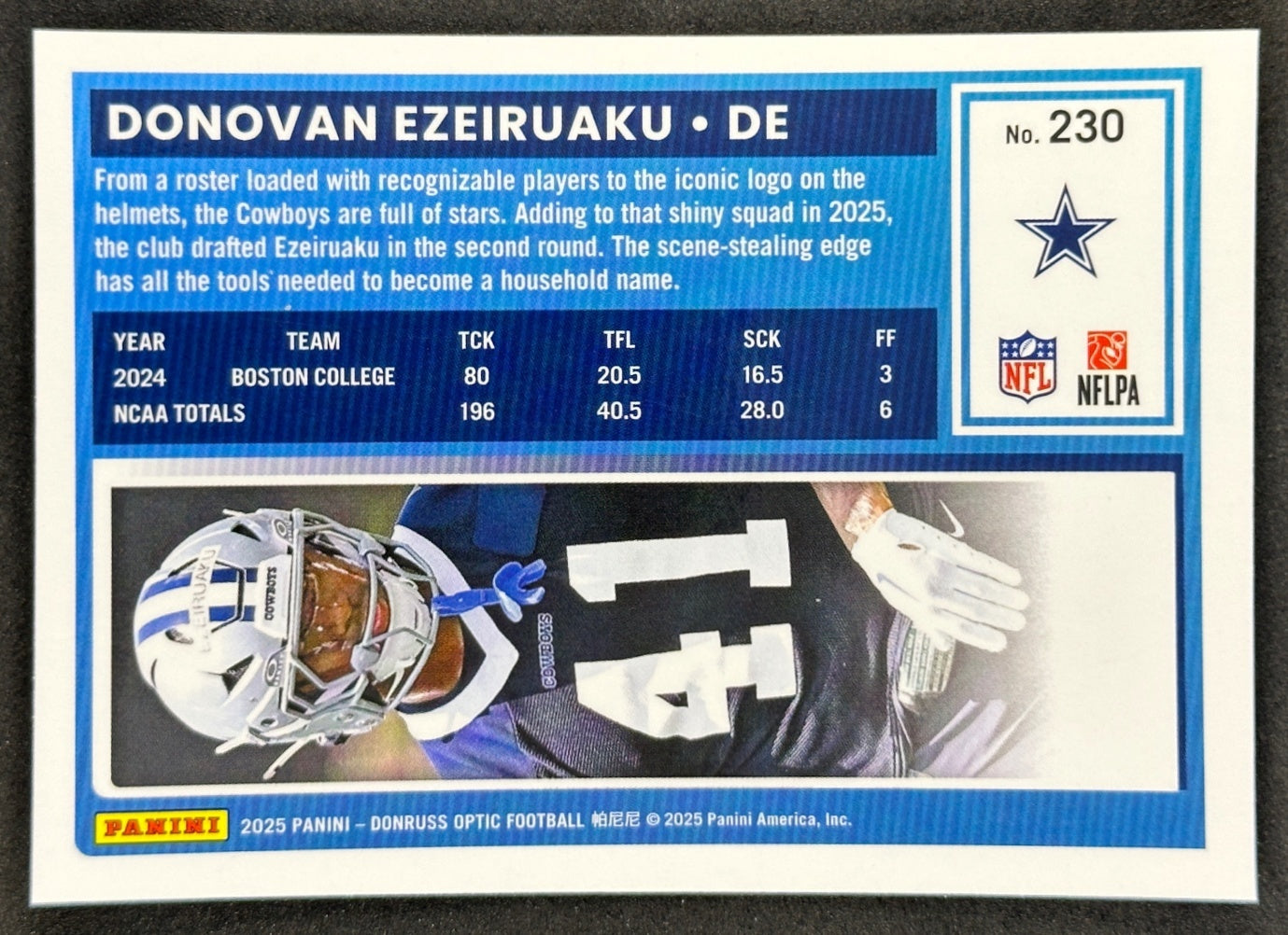 Donovan Ezeiruaku 2025 Donruss Optic Rated Rookie Cowboys Sports Trading Card