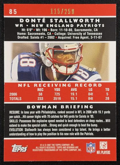 Donte Stallworth 2007 Bowman Orange /250 Patriots